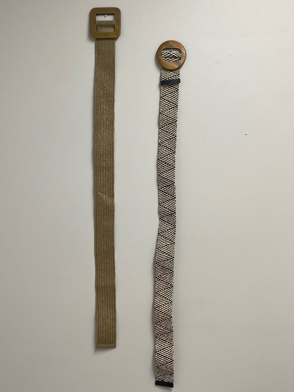 Set of Two Woven Elastic Belts - Natural & Black/White